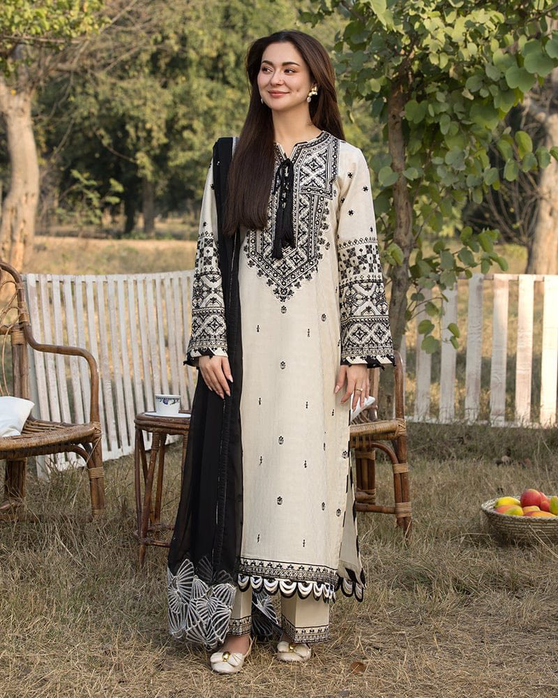 3 PC EMBROIDERED DHANAK SUIT NS110
